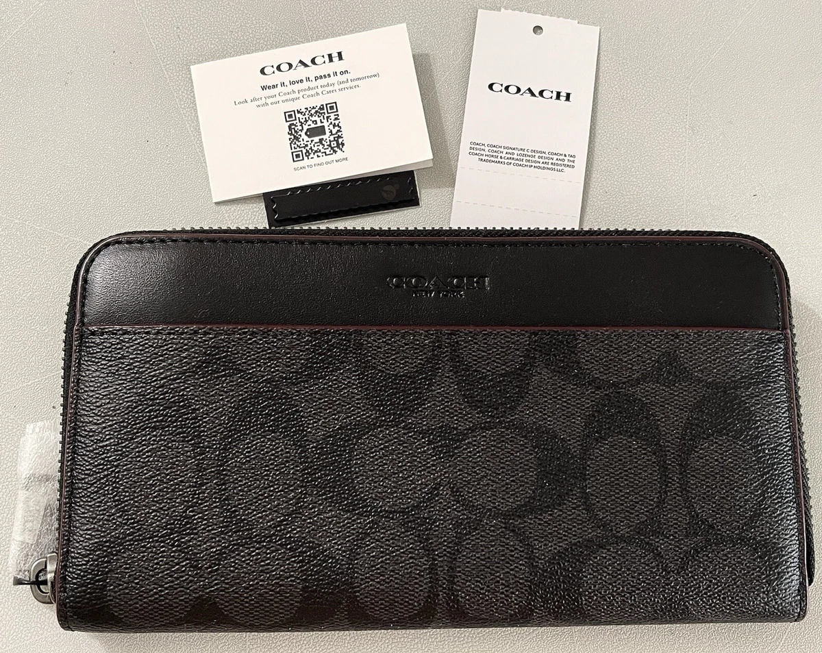 NWT Coach Accordion Wallet In Signature Canvas F25517 Black Oxblood 250