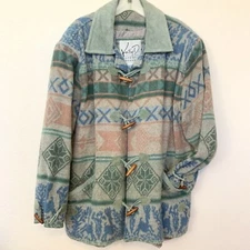 Wool blend jacket coat SZ 14-16 by Katy D Leather trim Toggle buttons  Pockets