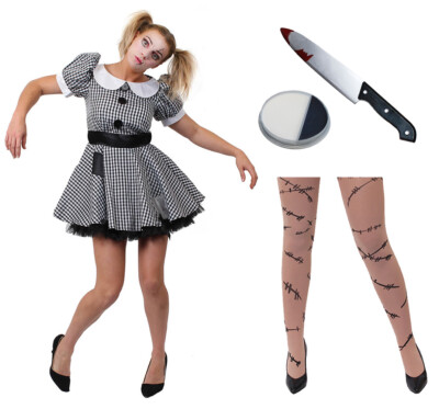DAMEN KAPUTTE STOFFPUPPE KOSTÜM GRUSELIGER ZOMBIE DAMEN HALLOWEEN KOSTÜM