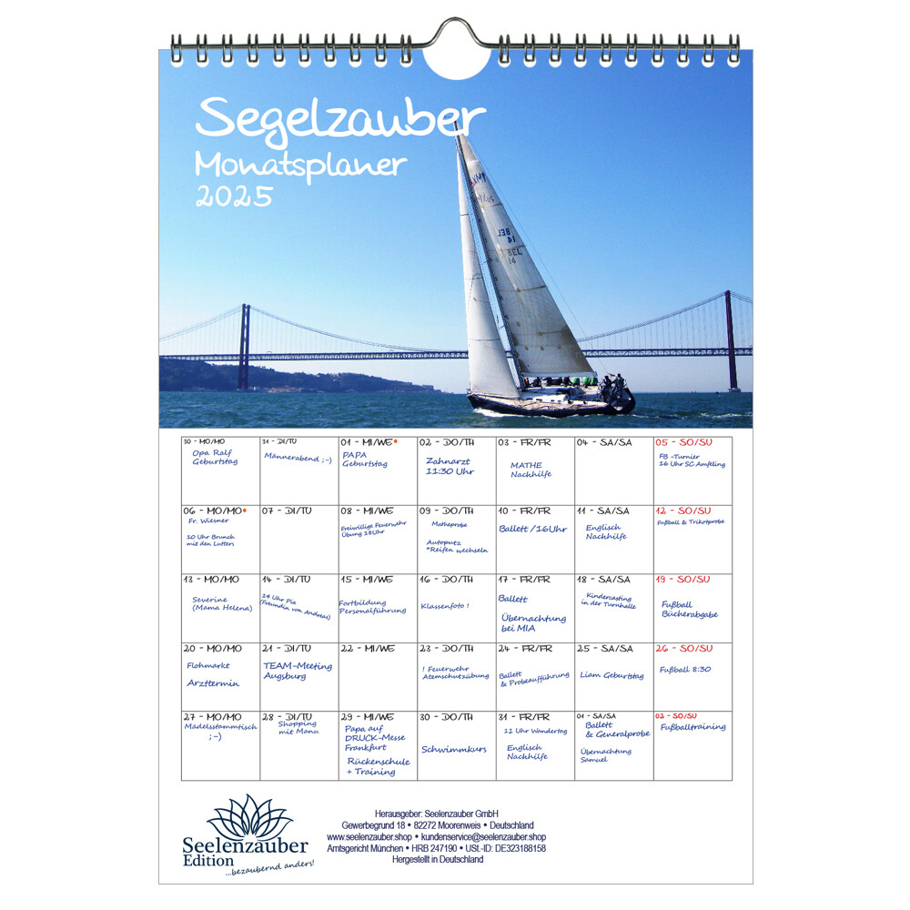 Segelzauber Planer DIN A4 Kalender für 2025 Segelschiffe und Meer 