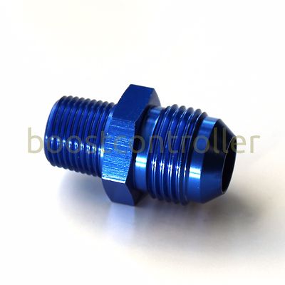 -10 AN Male Flare x 3/8 NPT Male Straight Fitting, anodized blue finish, new