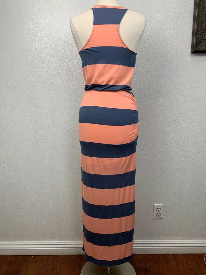 Espléndido Maxi Vestido Sin Mangas Cuello en V Rayas Gris Rosa Talla S Foto 4 de 4