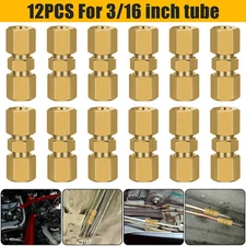 12X Straight Brass Brake Line Inverted Compression Fitting Unions For 3/16" Tube
