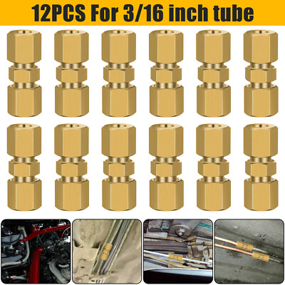 12X Straight Brass Brake Line Inverted Compression Fitting Unions For 3/16'' Tube