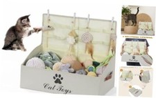 2 in 1 Large Cat Toy Organizer with Lid, Collapsible Durable Cat Feather Toy