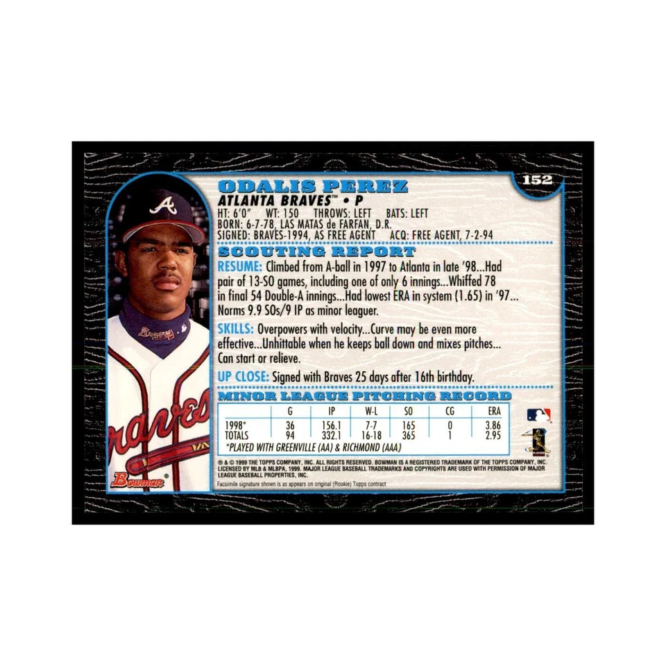 1999 Bowman Odalis Perez Baseball Cards #152 - Image 2 of 3