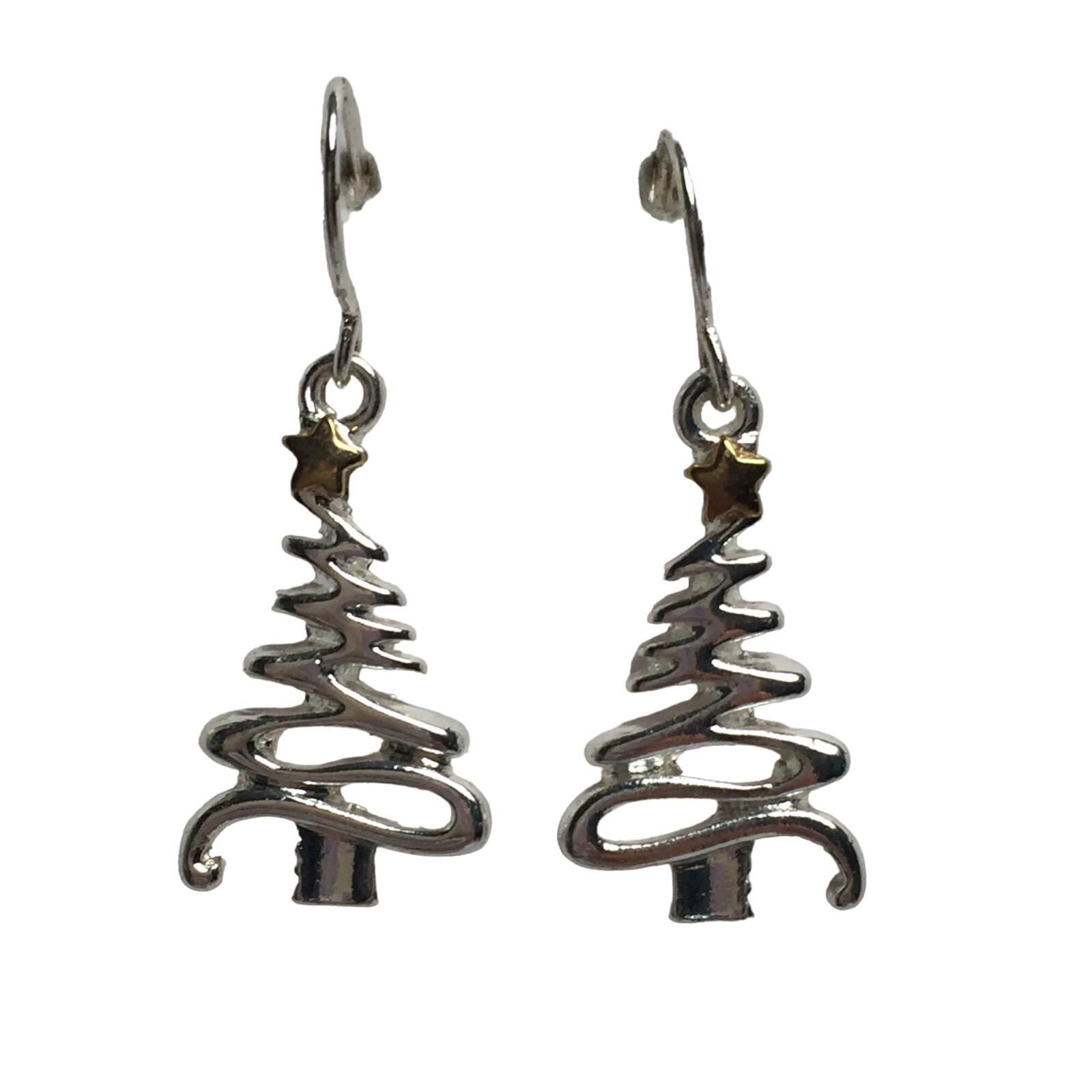Unsigned Christmas Tree Dangle Pierced Earrings S… - image 1