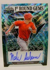 NOLAN SCHANUEL #4 /6 AUTO TEAL 1ST ROUND GEMS LEAF METAL BASEBALL 2023