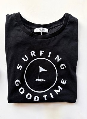 Sandro Paris Women's T-Shirt ''Surfing Good Time'' Graphic Size 1 Black Summer Top