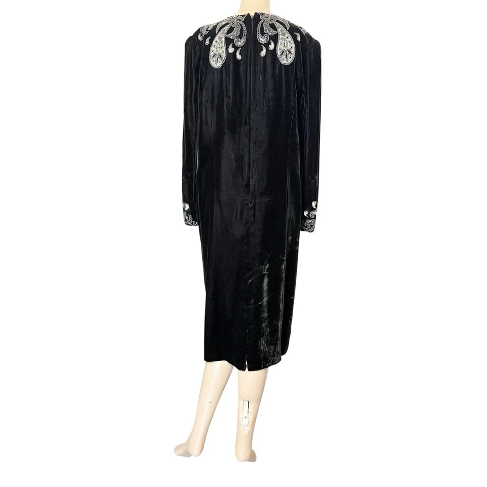 Женские винтажные черный бархат блестки вечернее платье  - Изображение 3 из 4