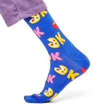 Women Happy Sock Blue Pizza Cherries 10-12 Twee Novelty Food Them Fun Silly NEW