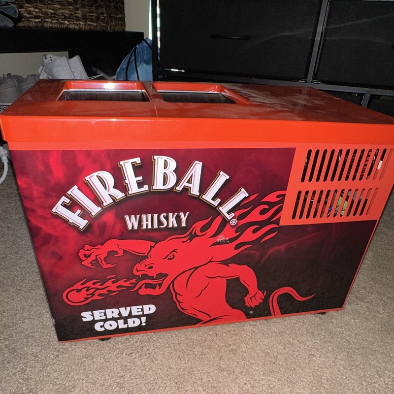 Fireball Metal Cooler Ice Chest Red/Black w/ Cover Included, Flames Modern