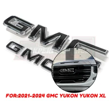 2PCS Set Front Rear Chrome Black Emblems Badges Fit For 2021-2024 Yukon Yukon XL