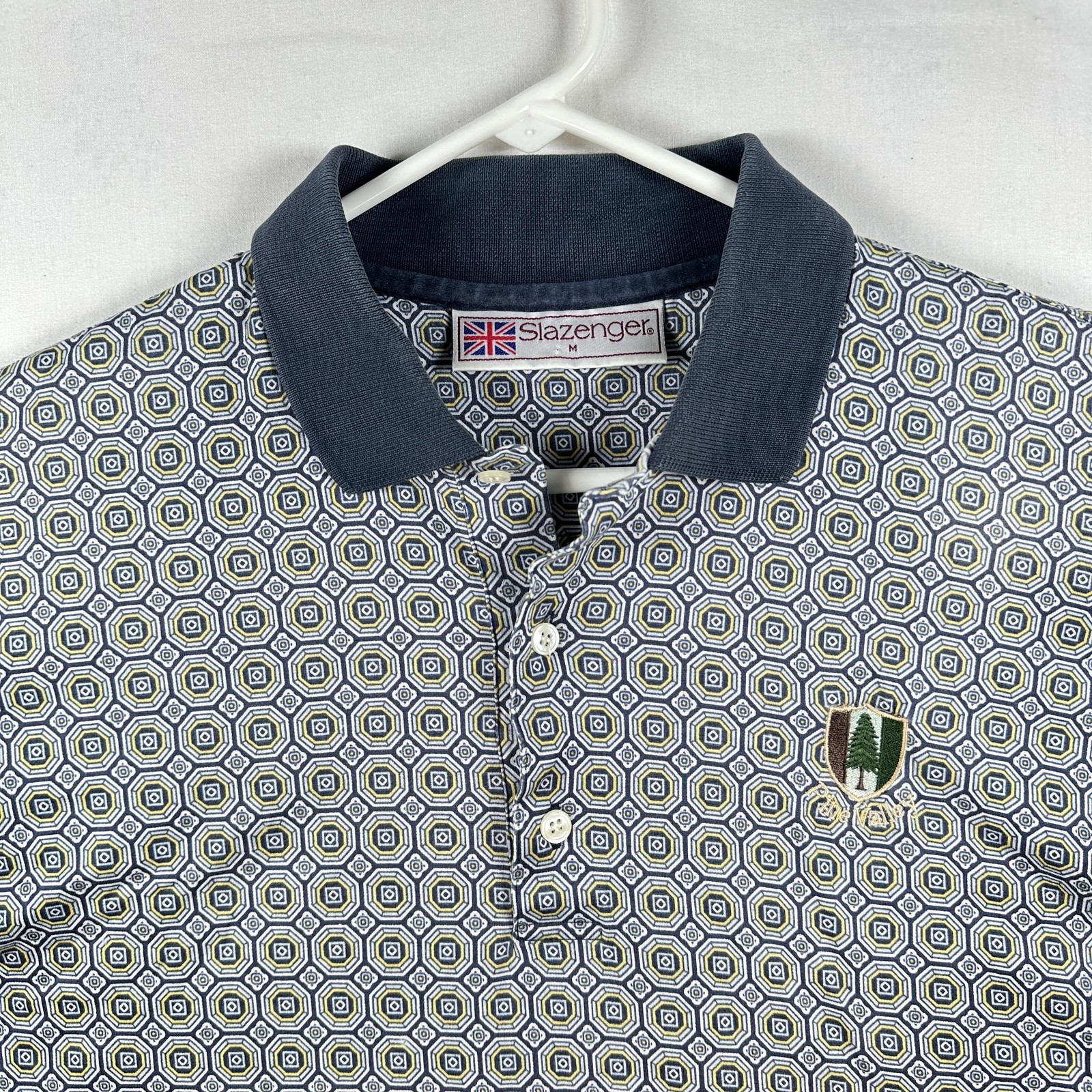 Vintage Pine Valley Golf Polo Shirt Mens Medium Blue Geometric Slazenger 90s