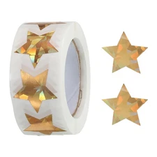 1 Roll Laser Star Sticker 1" DIY Adhesive Sparkling Label 500 Count Gold Diamond