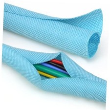 Split Braided Cable Sleeve Flexible Wire Loom Tubing, 10mm 3/8" Sky Blue