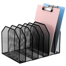 Metal Mesh File Organizer, Adjustable 7 Section Vertical Desk File Holder, Bl...