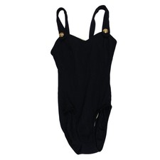Vintage 80s 90s black swimsuit one piece ribbed textured sz 10 M L high cut