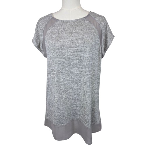 Doe & Rae M Gray Cap Sleeve Tunic Blouse w/Gold Shimmer Thread & Sheer Panels