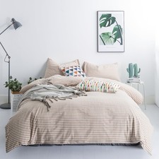 SUSYBAO Tan Gingham Duvet Cover King 100 Washed Cotton Beige Plaid Duvet Cove...