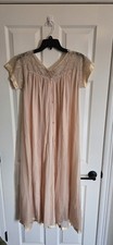 Vintage Leonora Nylon Nightgown  Robe Set Pink Satin Lace Trim 1960s USA Union