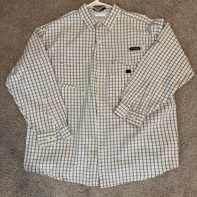 Columbia Super Bonehead Fishing Shirt Mens XL Purple/White Check Vented PFG UPF