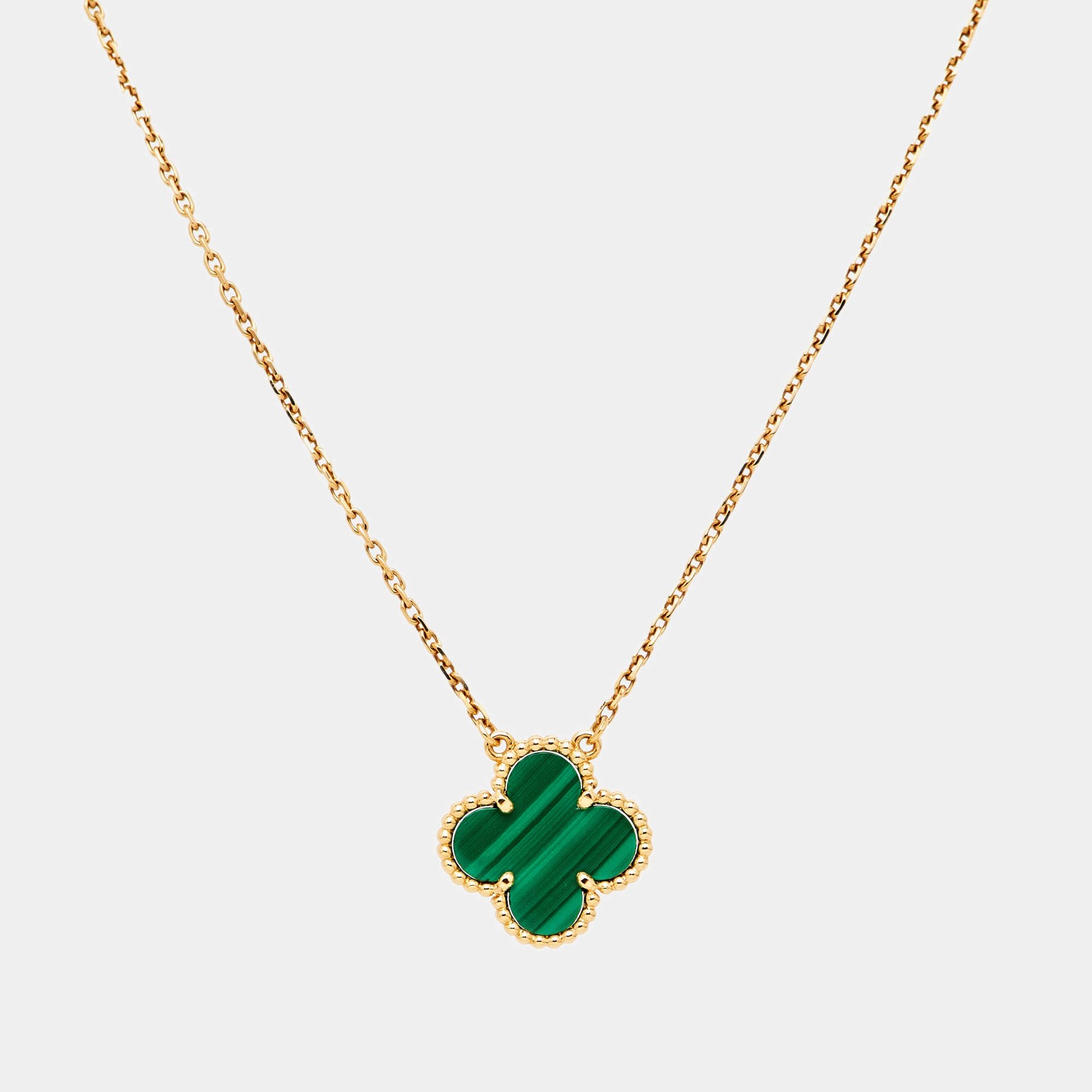 Van Cleef Arpels Vintage Alhambra Malachite 18k Yellow Gold Necklace