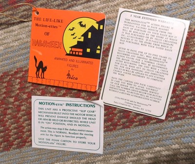 Telco 1986 Original Hang Tags ONLY For Motion-etts Halloween Animated Figures 