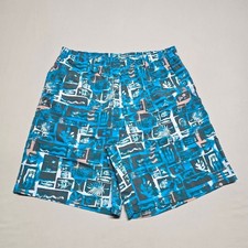 Columbia PFG Mens Blue Tropical Fish Print Swim Trunks Aztec Shorts Size Medium
