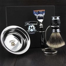 Luxury Shaving Kit Men Synthetic Hairs Brush 5 Edges, Stand Bowl Shave Set