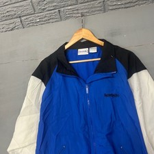 Vintage Reebok Windbreaker Jacket Mens Large Blue Black White Colorblock 90s Zip
