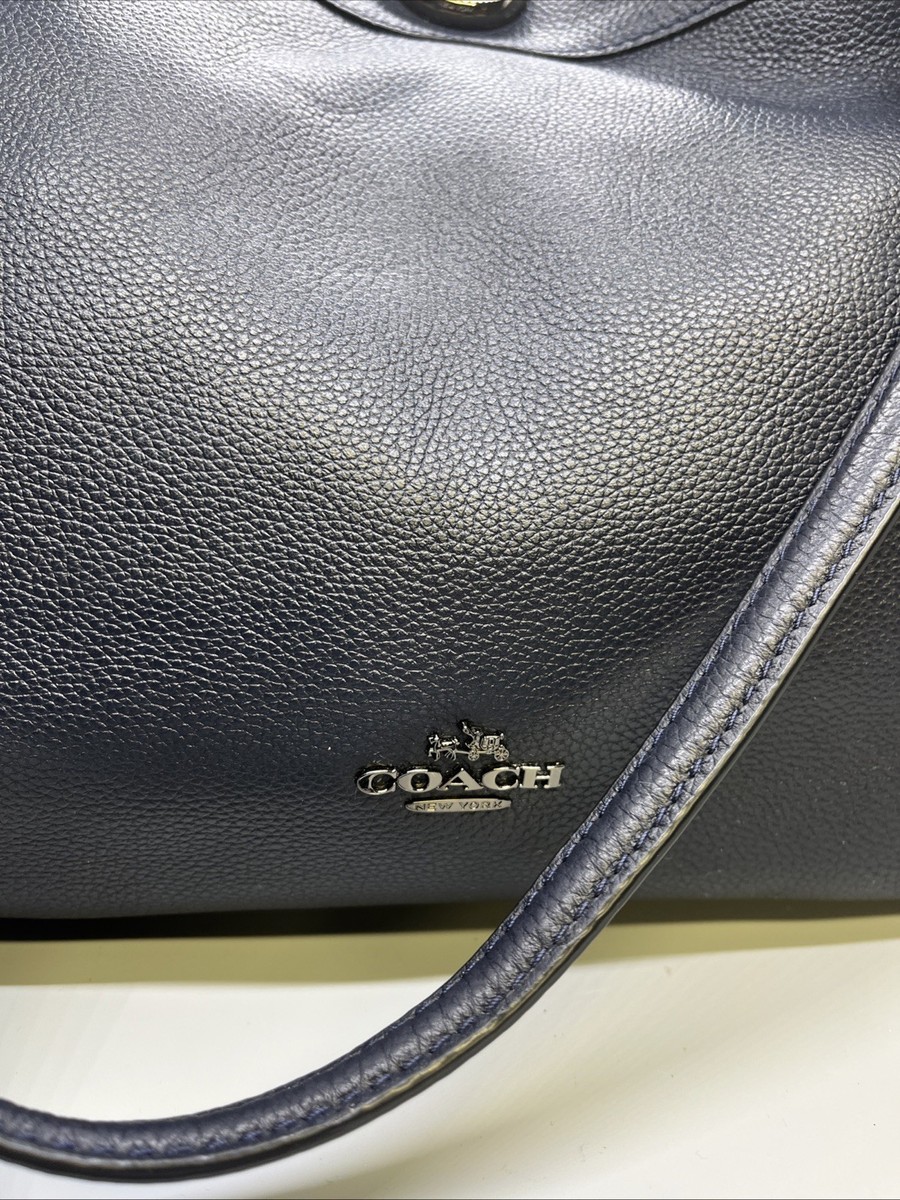 Coach Dark Navy Blue Pebbled Leather Edie Turnlock Shoulder Bag
