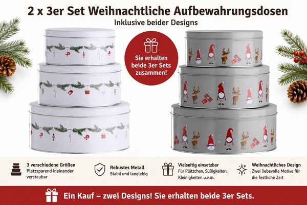 6X Keksdose Rund Metall Weihnachten – 2X 3Er Set PläTzchendose Geschenkbox-image