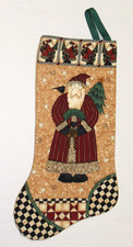 Handsewn  Quilted Santa With Tree Large Christmas Stocking