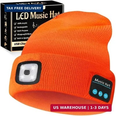 HEYAXA Bluetooth Beanie Hat, USB Rechargeable 4 LED Wireless Music Running Headl