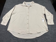Old Navy The Boyfriend Shirt Women’s 2X Beige Button Front Oversized NWT