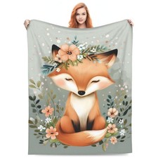 80x60 Inch Cute Flower Fox Flannel Throw Blanket Soft Comfy Lightweight Couch