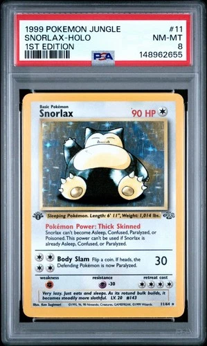 1999 POKEMON JUNGLE 1ST EDITION #11 SNORLAX-HOLO PSA 8 NM-MT