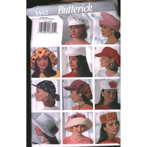 Butterick 3342 Misses Hats Sewing Pattern Newsboy Beret Cloche Sun Hat One Size