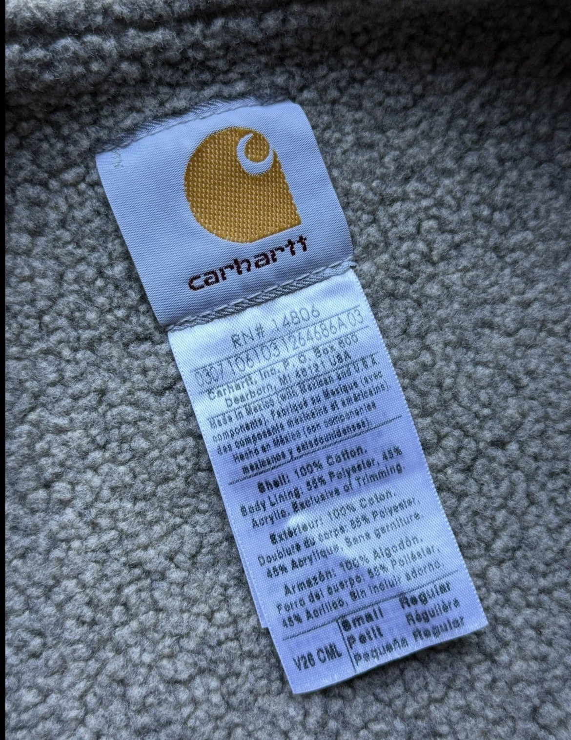 Carhartt V28 CML Sherpa-Lined Cotton Work Vest, Beige, Men’s Small Regular image 3