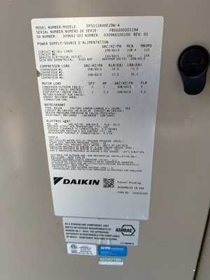 #ad DAIKIN 15 TON ROOFTOP PACKAGE UNIT CHILLER RTU $17500.00