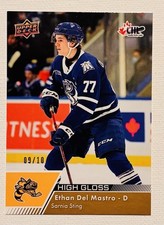 2022-23 Upper Deck CHL Ethan Del Mastro #92 Gold Rookie #’d/10 Blackhawks