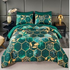 7 Pieces Emerald Gold Comforter Set California King Size, Cal-King 7Pcs Green