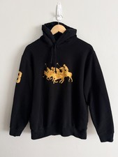 Polo Ralph Lauren Hoodie in Black with Gold Embroidered Triple Pony 3 Design L