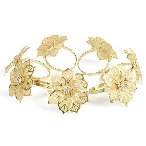 Set of 12 Alloy Napkin Rings with Hollow Out Flower Napkin Ring Holders Gold - Picture 7 of 8