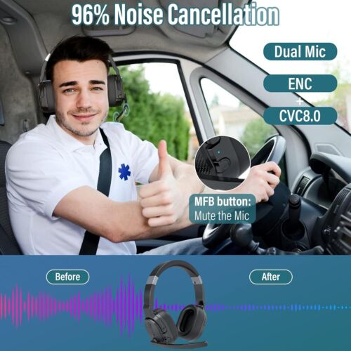 Mpow Trucker Bluetooth 5.3 Headset Noise Cancelling Mute Mic Wireless Headphones - Picture 8 of 19