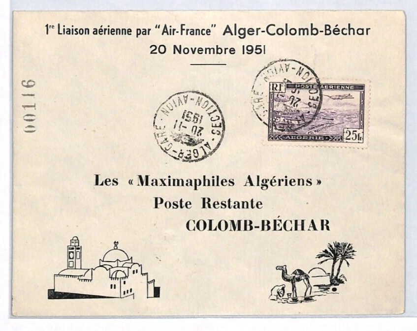 ALGERIA Illustrated 1951 Cover FIRST FLIGHT AIR FRANCE Colomb-Bechar TREES YV248 - Image 2 of 4