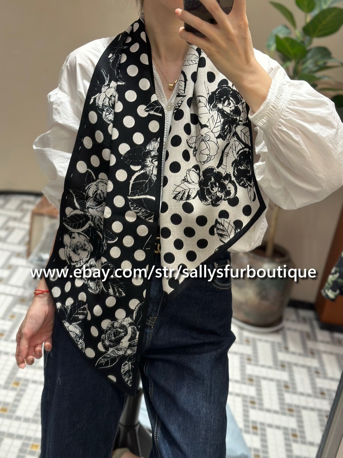 70% Cashmere 30% Silk Camellia Print Oblong Necktie Double Layer Scarf 150*26cm