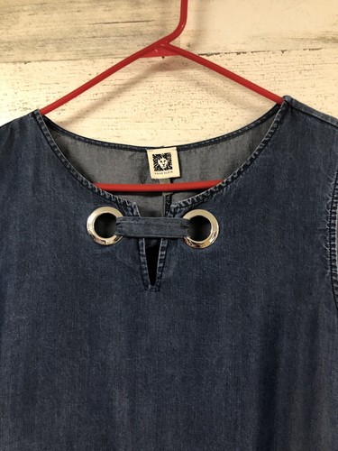 Anne Klein Blue Denim A-line Shift Dress 14 Normcore Casual Summer Everyday - Picture 2 of 6