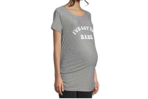 S (4-6) Time and Tru Women's Maternity Short Sleeve Graphic Knit T-Shirt Gray - Picture 2 of 11